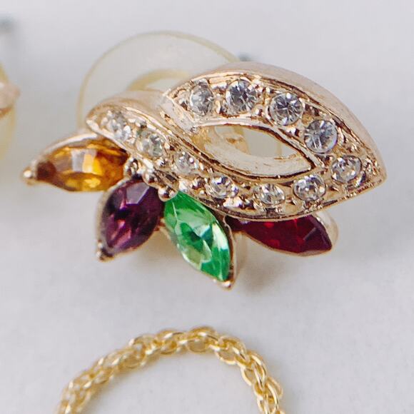 VTG Uranium Glass Signed RAMAN Necklace Earrings Set, Mid Century, Rhinestones - Picture 9 of 16